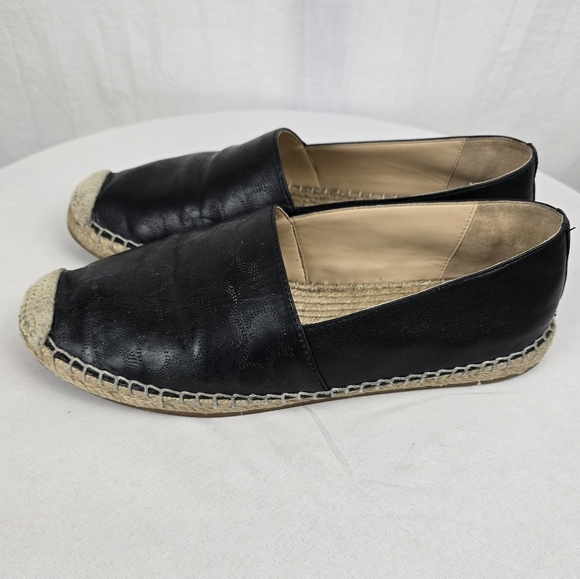 Coach Signature Black Leather Espadrille Flats Sz 8 - Picture 3 of 7